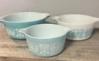 Vintage Pyrex Amish Butterprint Cinderella Mixing Bowl Set 3 Pc Turquoise