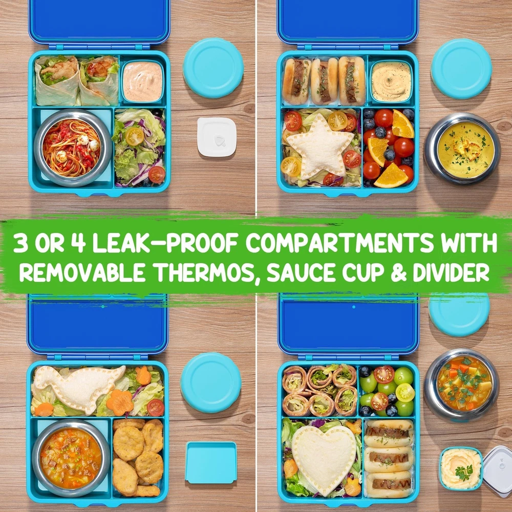 Leakproof 3-4 Compartment Bento Lunch Box for Kids & Adults