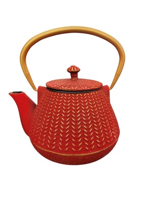 Japanese Cast Iron Tea Kettle New w/Infuser Hobnail Copper Handle 7in Diameter 
