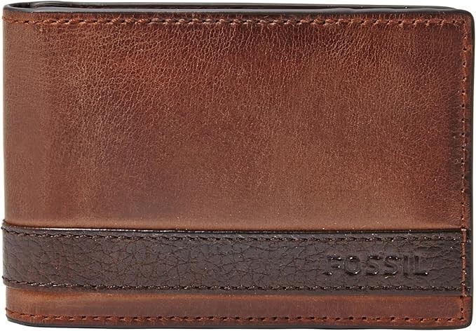 Fossil - Mens Leather Quinn Money Clip Bifold Wallet Brown 6990₽