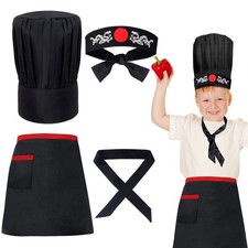 Kids Hibachi Chef Hat Teppanyaki Tall Chef Cap With Hachimaki Headband Tie Ap