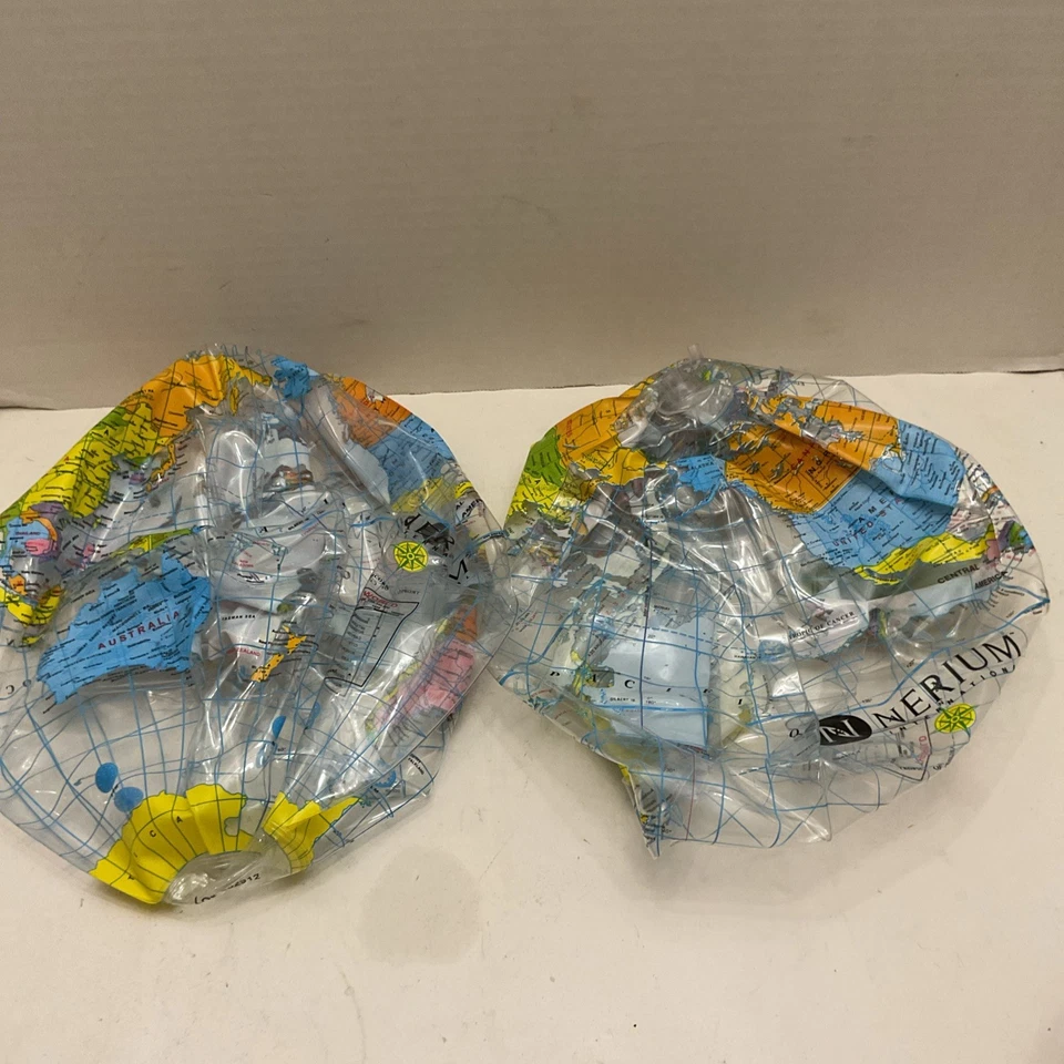 2 винтажных надувных мяча для бассейна Float World Globe Neeium International 10 дюймов - Изображение 2 из 4