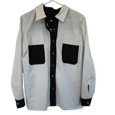Camisa abotonada a lunares de colección con bloques de colores para mujer talla M/L vaquera occidental contraste