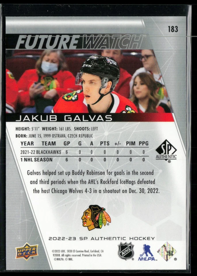 2022-23 SP Authentic #183 Jakub Galvas RC 572/999 - Image 2 of 2