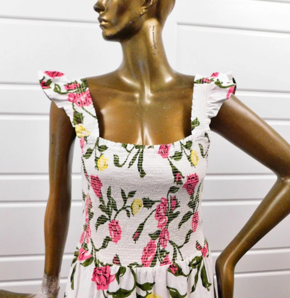 Vineyard Vines Kentucky Derby Dress Roses Flutter Sleeve Smocked Midi 2023 sz M - Image 2 of 4