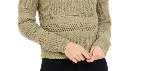 Hooked Up By IOT Junior's Stitched Sweater Green Size Medium - Picture 3 of 3