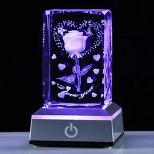3D Engraved Romantic Crystal I Love You Rose Gifts for Her Girlfriend Wife on An