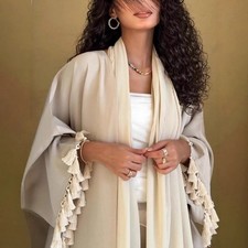 Muslim Batwing Sleeves Maxi Tassels Dress Women Ramadan Gown Robe Islam Kaftan