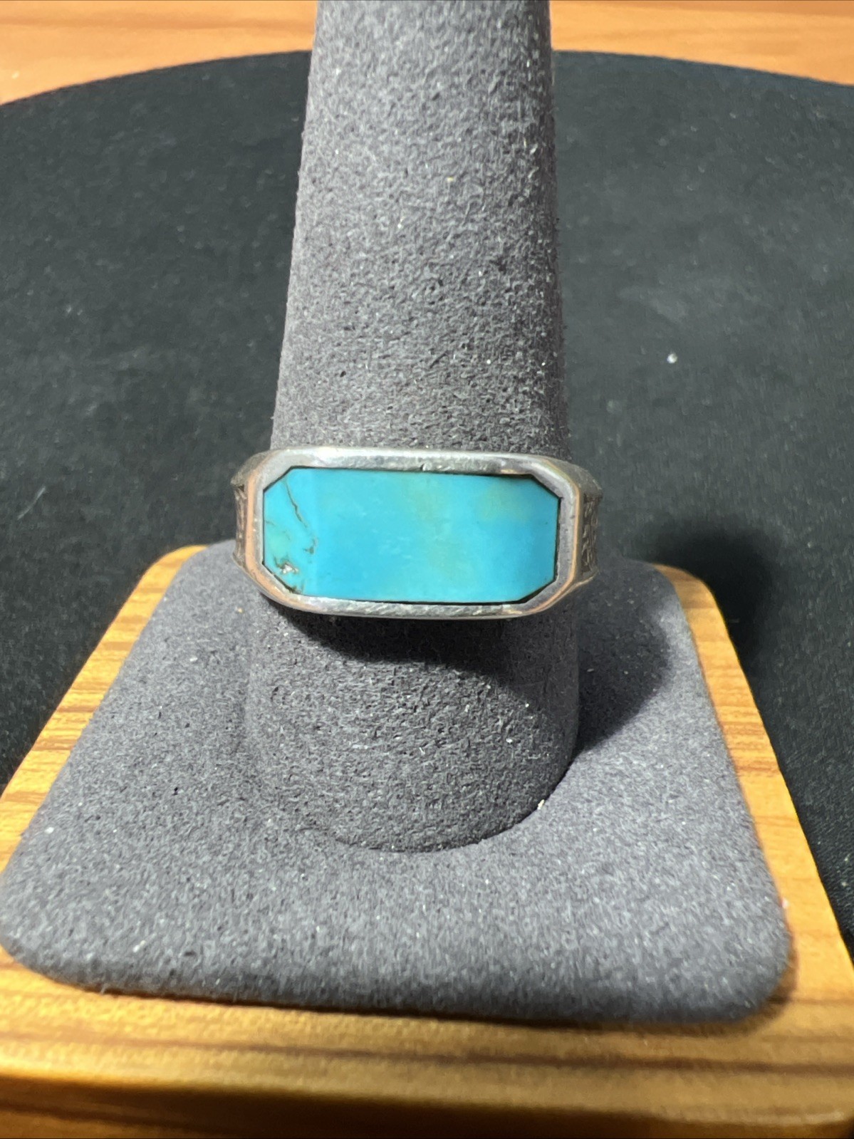 Rectangular Bar Turquoise Stone Inlay Sterling Si… - image 1