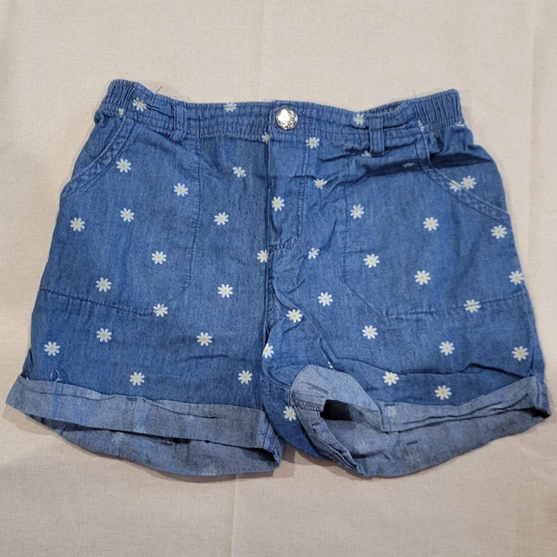 Garanimals Girls Size 8 Blue Chambray Floral Cuffed Shorts Elastic Waist Pockets