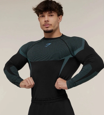 Gymshark Onyx 5.0 v5 Seamless Long Sleeve T-Shirt Black/Brand Blue