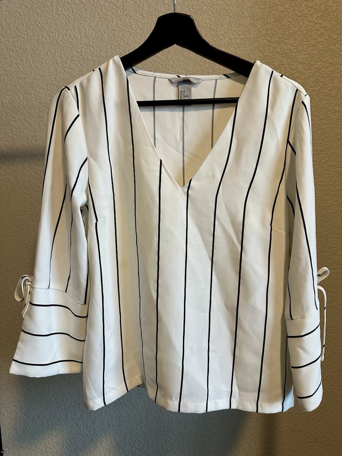 H&M White Blouse with Black Stripes Women's Size Large