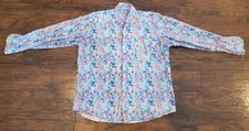 Alan Flusser Mens Shirt Button Down Paisley Teal Multicolor Long Sleeve Large