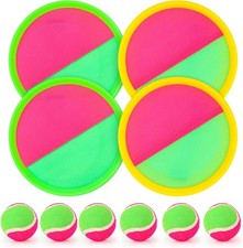 Toss and Catch Ball Set Catch Game Toys with 4 Paddles 6 Balls Green, Rose Red