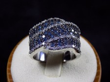 Blue White Diamond Wide Band Ring 925 Sterlin...