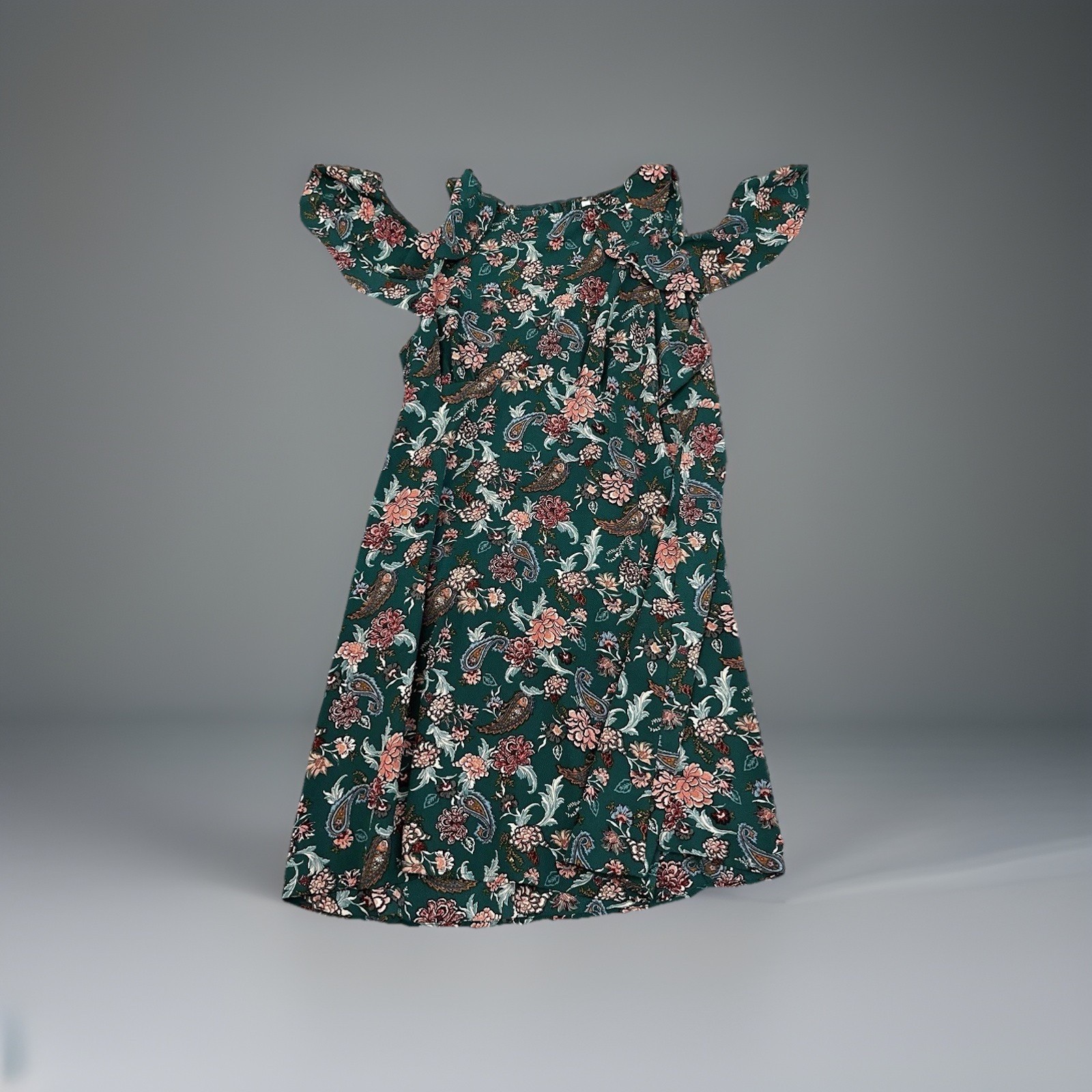 Xhilaration Womens Green Paisley XXL Cold Shoulder Sleeve Dress