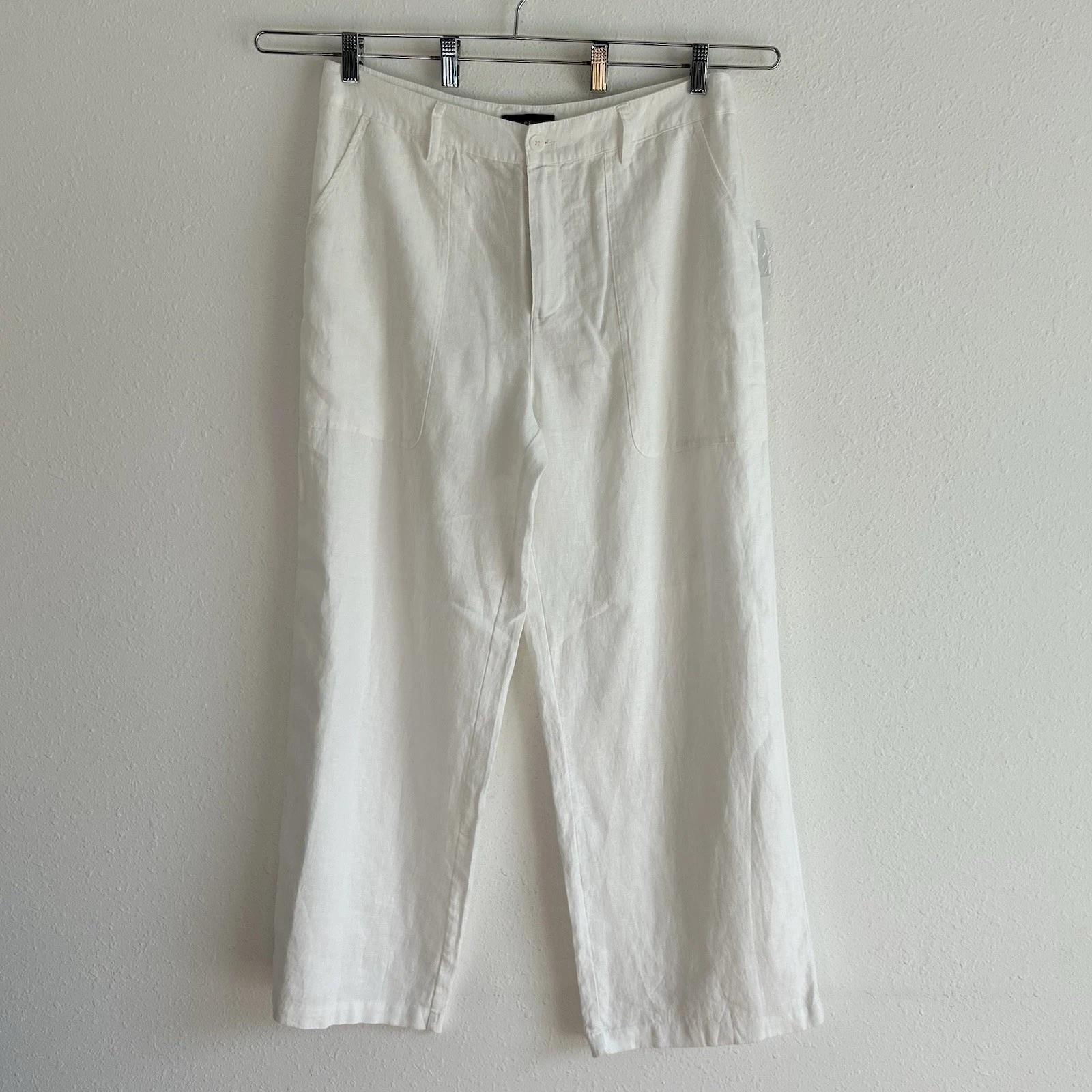 Karen Kane Linen Pants Women's Size 14 White Wide Leg Trousers Resortwear