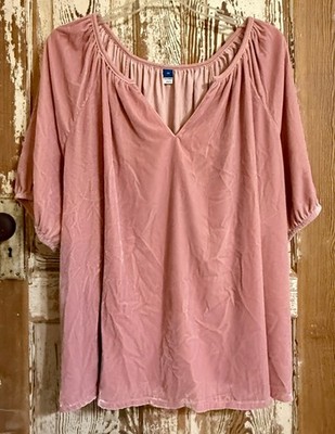 Old Navy Women s Short Sleeve Split-Neck Velvet Swing Blouse Pink Paradigm - 4X