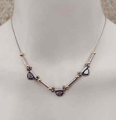 Vintage Israeli Sterling Bib Necklace 9K Gold Ethnic Modernist Choker Bicolor