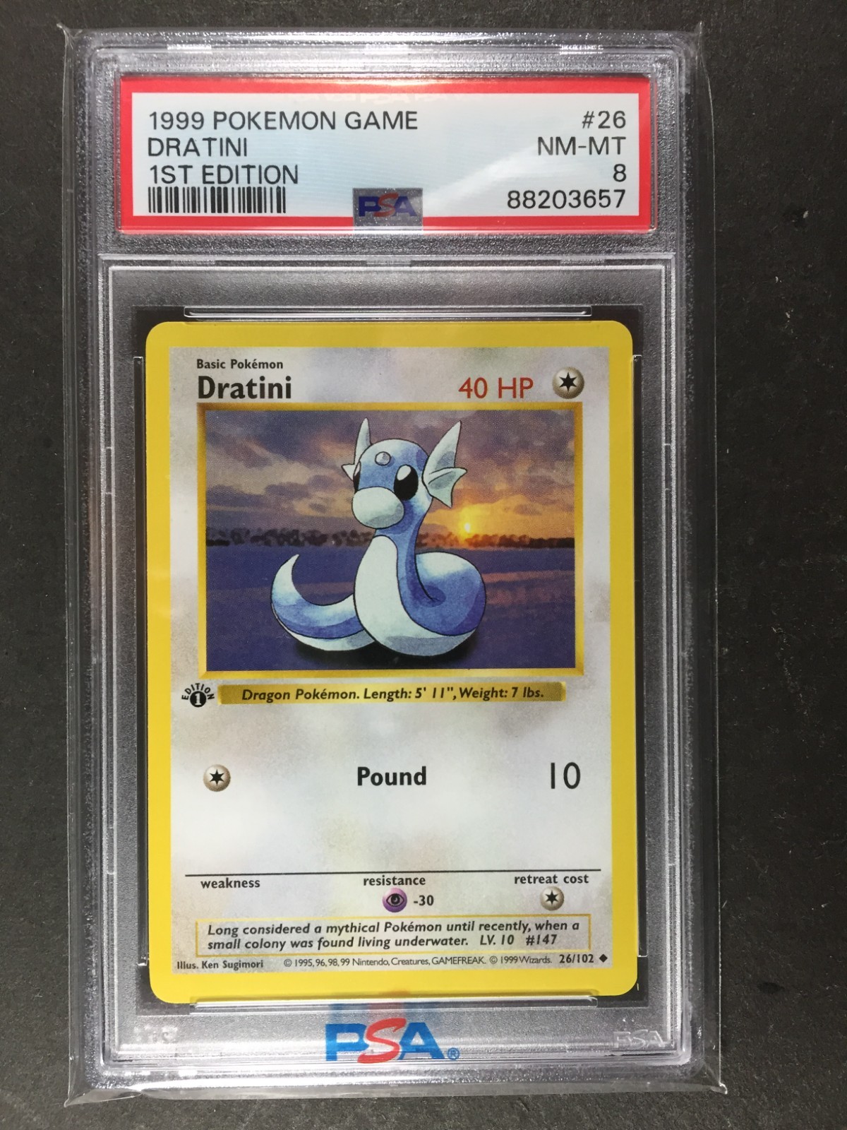 1999 Pokemon Game Base Set 1st Edition #26 DRATINI PSA 8 Shadowless