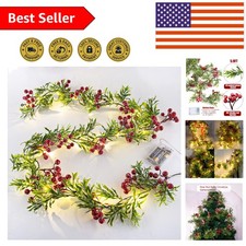 5.9FT Luxury Artificial Christmas Garland with 162 Red Berries  20 LED Lights