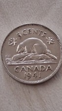 1941 Canada Five Cents coin King George VI RARE GREAT COLLECTION .