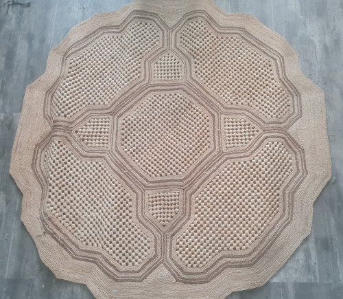 Vintage Bohemian Rug Hexagonal Ratan Woven 