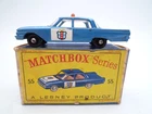 VINTAGE MATCHBOX LESNEY No.55b FORD FAIRLANE POLICE CAR IN ORIGINAL BOX 1963