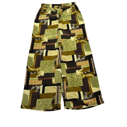 Chloé, Vintage 80s Chloe Patchwork Plisse Pants Women Wide Leg Stretch