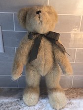 BOYDS Beige Plush Teddy Bear Stuffed Animal Plush Bear w/ Ribbon Bow Black Eyes