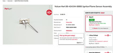 Vulcan Oven vh00-424194-00001 flame sensor-igniter