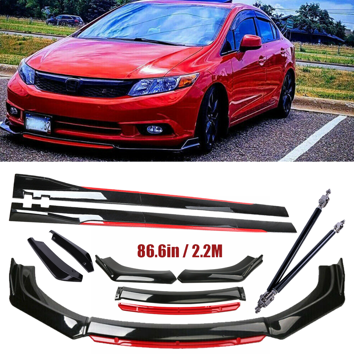 For Honda Civic Si EX LX EX-L  Front Bumper Lip Spoiler Splitter Side Skirt Body