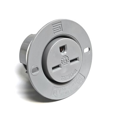 P & S 5679-SS, Straight Blade Flanged Outlet, 3W, 15A, 250VAC, 2P, 3-Wire, Gray 