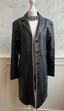 Aviatrix 100% Real Leather Black Plaited Seam Trench Jacket Coat 14