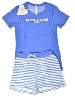 Louis & Louisa ''Gute Laune Streifen Kinder-Pyjama kurz (104/110, blau/weiß)