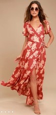 New! Lulus Heart of Marigold Rust Red Floral Print Wrap Maxi Dress- Small ($70)