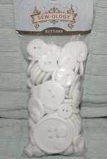 Sew-Ology  Assorted Round Buttons White 151 Pieces  NEW Fast Shipping