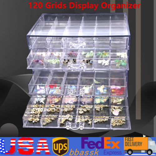 5 Layers Clear Acrylic Organizer Box Empty Nail Art Storage Tray 120 Grids