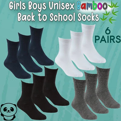 METZUYAN 6 Pairs Kids Girls Boys Unisex Natural Bamboo Crew Everyday Back To School Socks