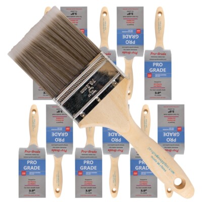 12PK 3'' Flat House Wall,Trim Paint Brush Set Home Exterior or Interior Brushes
