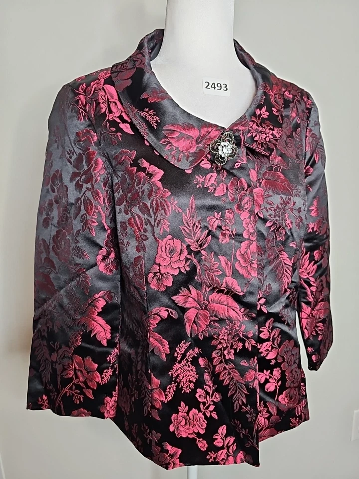 JONES носить красный розовый цветочный жаккард с подкладкой нарядная куртка Blazer верхний размер 8 - Изображение 3 из 4