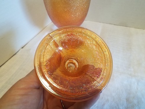 Vintage Carnival Glass Spider Web SODA GOLD Covered Candy Dish 7 3/4" - Picture 4 of 8