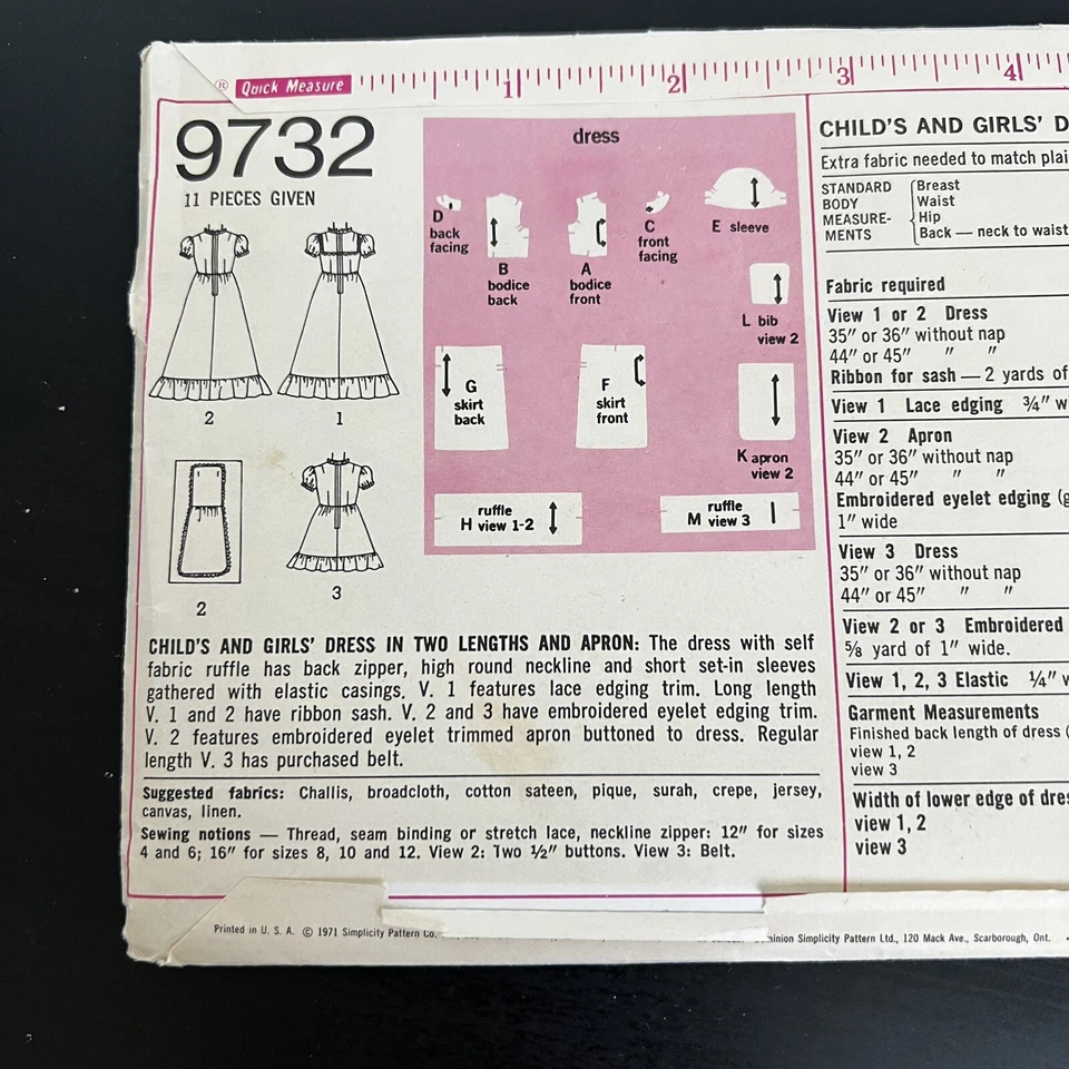 Avental vestido vintage década de 1970 Simplicity 9732 meninas cottagecore padrão de costura 6 CORTES - Imagem 4 de 4
