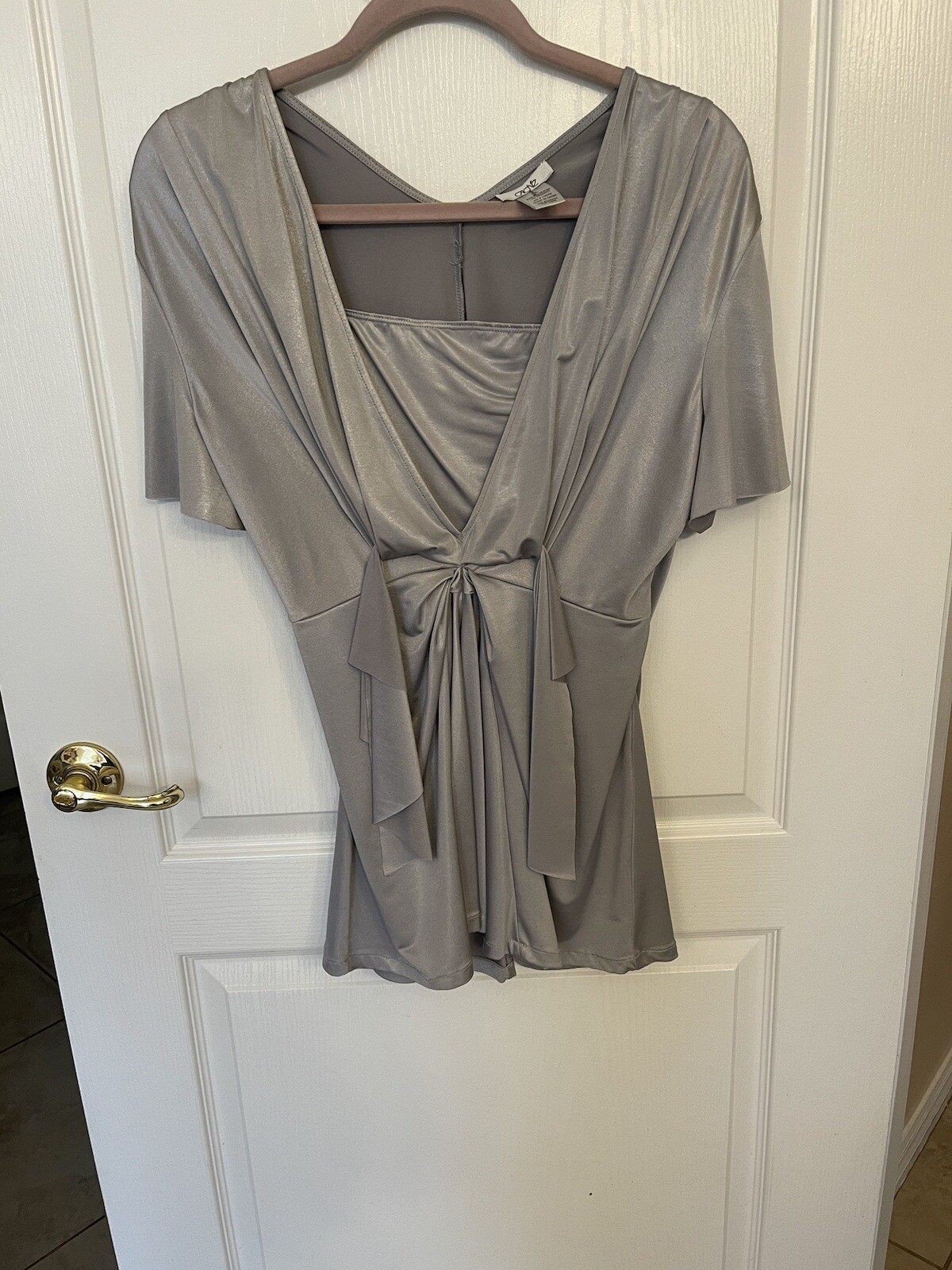 Cache Silver Satin Extra Large Pullover Blouse - image 1