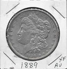USA MORGAN SILVER DOLLAR 1889 XF-AU LAUREAT HEAD LEFT,DATE BELOW FLANKED BY ST
