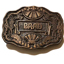 Vintage Monogram Brass 1970s Oden Inc Belt Buckle BRAD Hipster Hunk Trucker Rock