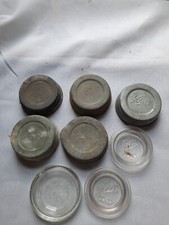 Ball Mason Jar ZINC & GLASS LID Lot of 8 REGULAR MOUTH Canning Porcelain Vintage