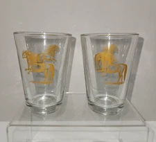 Vintage MCM Libbey DURATUFF USA Made Set of Two Dragon Steed 9oz Barware Glasses