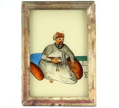 Vintage Mughal Kaiser Reverse Glasmalerei | Miniatur Gerahmte Historische Kunst
