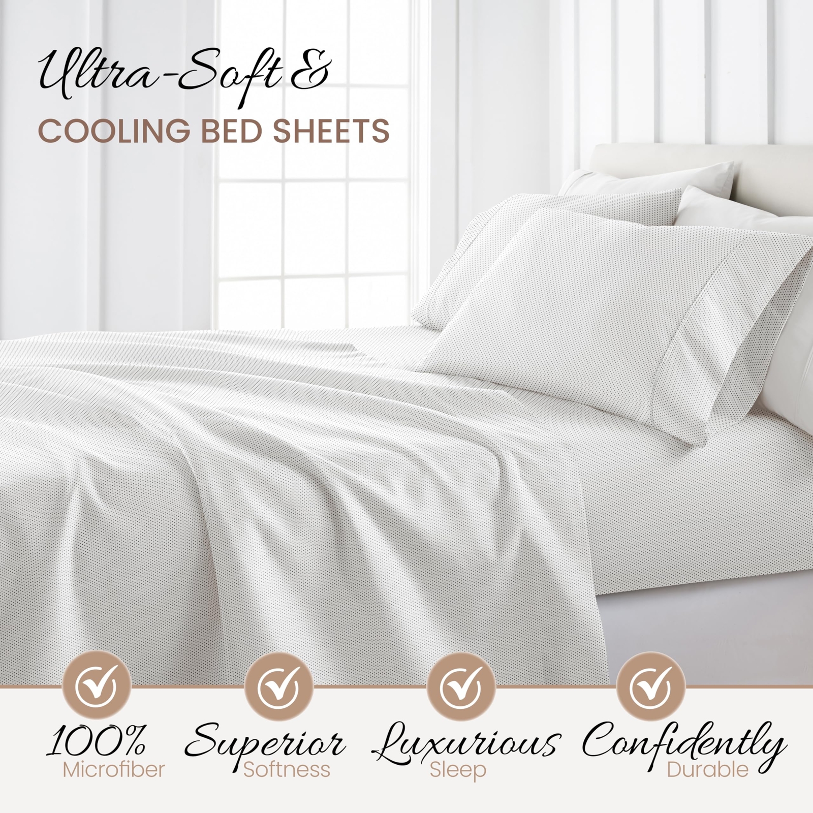 4 Piece King Bedding Sheet Set Gray Stippled - Sleep Ever with These Ultra-So...